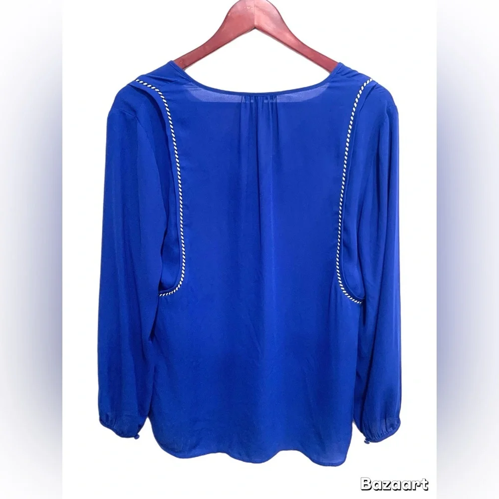 J. Crew Royal Blue Tassel V-Neck Blouse